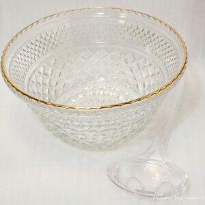 Vintage Anchor Hocking Wexford Large Bowl with Spoons – 24K Gold Rim – NEW! Coll